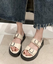 厚底ダブルバックルサンダル 身長盛れ