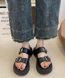 厚底ダブルバックルサンダル 身長盛れ