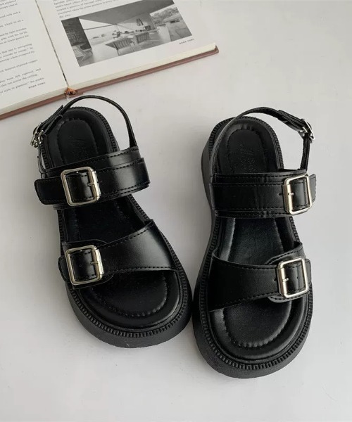 Teem Store(チームストア)の「厚底ダブルバックルサンダル 身長盛れ(サンダル・レディース・アイボリー/ブラック・L/M)」の13枚目の写真