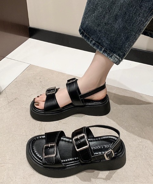 Teem Store(チームストア)の「厚底ダブルバックルサンダル 身長盛れ(サンダル・レディース・アイボリー/ブラック・L/M)」の18枚目の写真