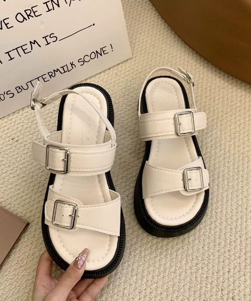 Teem Store(チームストア)の「厚底ダブルバックルサンダル 身長盛れ(サンダル・レディース・アイボリー/ブラック・L/M)」の12枚目の写真