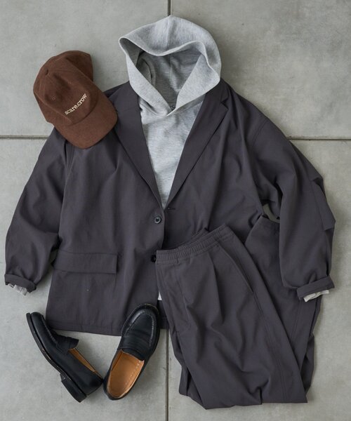 CIAOPANIC TYPY（チャオパニックティピー）の「【molmol】撥水/洗濯可/男女兼用/ドライバーズワイドジャケット/ミノテックリップ（テーラードジャケット・レディース・チャコールグレー/オリーブ・MEDIUM/LARGE）」の4枚目の写真