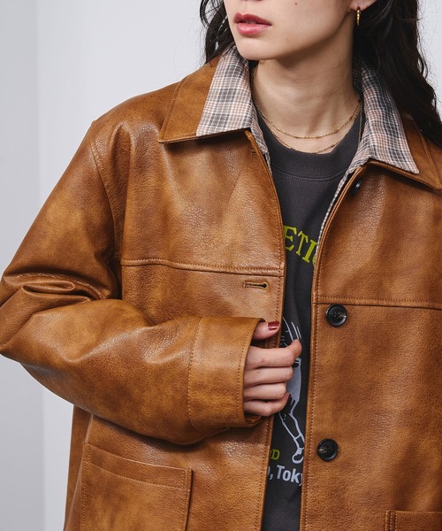 ROSE BUD(ローズバッド)の「FAUX LEATHER JACKET(ブルゾン・レディース・ブラック/ブラウン・ONE SIZE)」の2枚目の写真