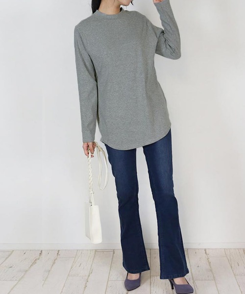 aity(アイティ)の「M-4L プチハイネック 無地ロンT 夏服(Tシャツ/カットソー・レディース・オフホワイト/ブラック/チャコール/杢グレー・L/4L/3L/LL/M)」の3枚目の写真