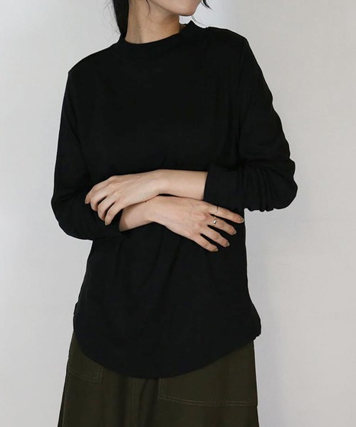 aity(アイティ)の「M-4L プチハイネック 無地ロンT 夏服(Tシャツ/カットソー・レディース・オフホワイト/ブラック/チャコール/杢グレー・L/4L/3L/LL/M)」の1枚目の写真