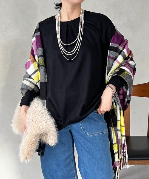 un dix cors（アンディコール）の「フリンジストール（マフラー・レディース・チャコールグレー/アイボリー/ブラック/ボルドー・FREE）」の20枚目の写真