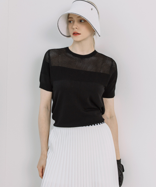 VASCARA(バスカラ)の「Summer Punching Round Neck Half Sleeve Knitwear (6colors)(Tシャツ/カットソー・レディース・ブラック/ライトベージュ/カーキ/ライトブルー/ホワイト/ネイビー・FREE)」の7枚目の写真