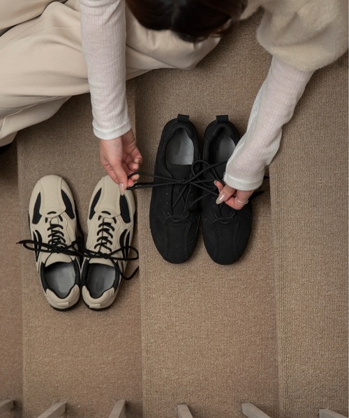 lawgy（ラウジー）の「mesh different material flat sneaker / メッシュディファレントマテリアルフラットスニーカー（スニーカー・レディース・ベージュ/ブラック・SMALL/MEDIUM/LARGE）」の20枚目の写真