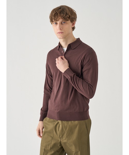 JOHN SMEDLEY(ジョンスメドレー)の「コットン 長袖ニットポロシャツ(ポロシャツ・メンズ・ブラウン系その他2・M/S/L)」の4枚目の写真