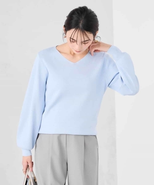 a.v.v(アーヴェヴェ)の「【WEB限定/洗える/UVカット】Vネックパフスリーブニット(ニット/セーター・レディース・ネイビー/ダークインディゴブルー/ライトピンク・40/38/42/36)」の21枚目の写真