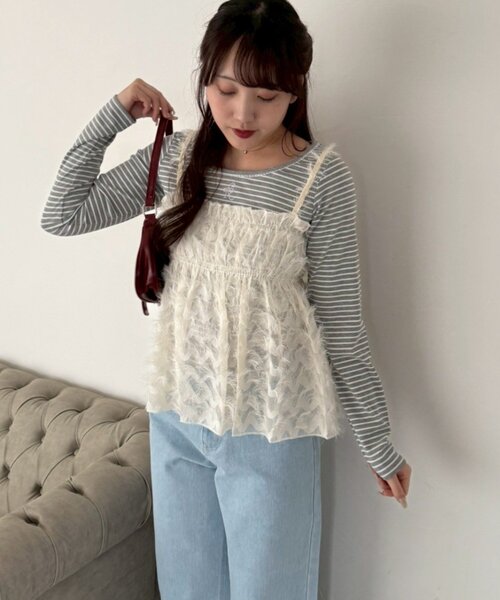 continuer de NICE CLAUP(コンティニューデナイスクラップ)の「【@chipi2x】フリルビスチェ(シャツ/ブラウス・レディース・アイボリー/ブラック・FREE)」の12枚目の写真