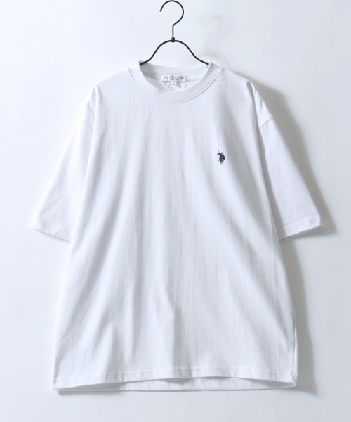 U.S. POLO ASSN.（ユーエスポロアッスン）の「U.S. POLO ASSN./ユーエスポロアッスン 別注 オーバーサイズ スーパーヘビーウェイト ワンポイント刺繍 半袖Tシャツ レディース メンズ（Tシャツ/カットソー・メンズ・インディゴブルー/ベージュ/ホワイト/ブラック/ダークグレー/オートミール・M/LL/L）」の7枚目の写真