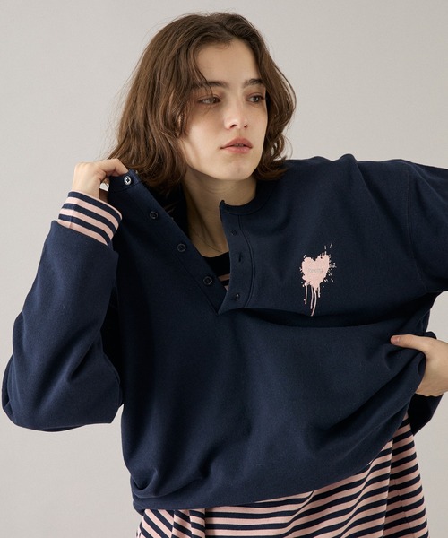 ONCILY(�I���V�F���[)��HEART LOGO HENLEY NECK LAYERED SET / �n�[�g���S�w�����[���C���[�h�Z�b�g(T�V���c/�J�b�g�\�[)