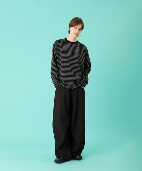 ONCILY（オンシェリー）の「HEART LOGO HENLEY NECK LAYERED SET / ハートロゴヘンリーレイヤードセット（Tシャツ/カットソー・メンズ・ネイビー/ブラック/ブラック系その他/杢グレー・SMALL/MEDIUM/LARGE）」の19枚目の写真