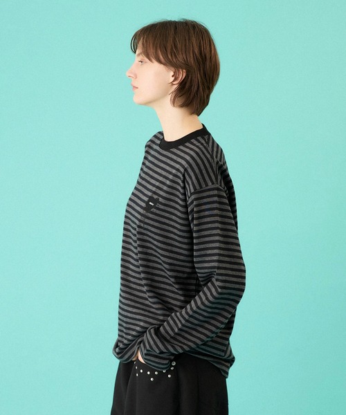 ONCILY（オンシェリー）の「HEART LOGO HENLEY NECK LAYERED SET / ハートロゴヘンリーレイヤードセット（Tシャツ/カットソー・メンズ・ネイビー/ブラック/ブラック系その他/杢グレー・SMALL/MEDIUM/LARGE）」の13枚目の写真