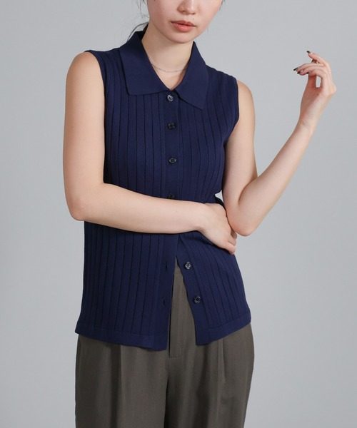 select MOCA Et（セレクトモカエト）の「【Et】Polo Collar Rib Sleeveless Tops（カーディガン/ボレロ・レディース・アイボリー/ネイビー/ブラウン・FREE）」の10枚目の写真