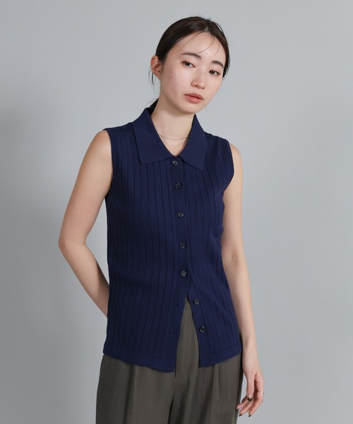 select MOCA Et（セレクトモカエト）の「【Et】Polo Collar Rib Sleeveless Tops（カーディガン/ボレロ・レディース・アイボリー/ネイビー/ブラウン・FREE）」の13枚目の写真