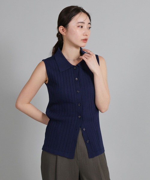 select MOCA Et（セレクトモカエト）の「【Et】Polo Collar Rib Sleeveless Tops（カーディガン/ボレロ・レディース・アイボリー/ネイビー/ブラウン・FREE）」の11枚目の写真