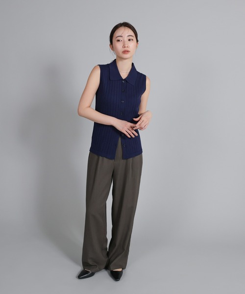 select MOCA Et（セレクトモカエト）の「【Et】Polo Collar Rib Sleeveless Tops（カーディガン/ボレロ・レディース・アイボリー/ネイビー/ブラウン・FREE）」の12枚目の写真