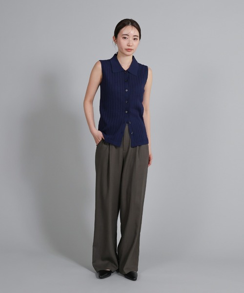 select MOCA Et（セレクトモカエト）の「【Et】Polo Collar Rib Sleeveless Tops（カーディガン/ボレロ・レディース・アイボリー/ネイビー/ブラウン・FREE）」の7枚目の写真