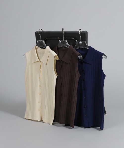 select MOCA Et（セレクトモカエト）の「【Et】Polo Collar Rib Sleeveless Tops（カーディガン/ボレロ・レディース・アイボリー/ネイビー/ブラウン・FREE）」の15枚目の写真