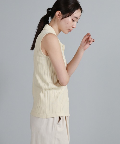 select MOCA Et（セレクトモカエト）の「【Et】Polo Collar Rib Sleeveless Tops（カーディガン/ボレロ・レディース・アイボリー/ネイビー/ブラウン・FREE）」の20枚目の写真