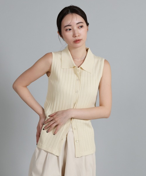 select MOCA Et（セレクトモカエト）の「【Et】Polo Collar Rib Sleeveless Tops（カーディガン/ボレロ・レディース・アイボリー/ネイビー/ブラウン・FREE）」の18枚目の写真
