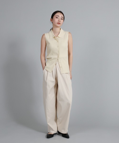 select MOCA Et（セレクトモカエト）の「【Et】Polo Collar Rib Sleeveless Tops（カーディガン/ボレロ・レディース・アイボリー/ネイビー/ブラウン・FREE）」の8枚目の写真
