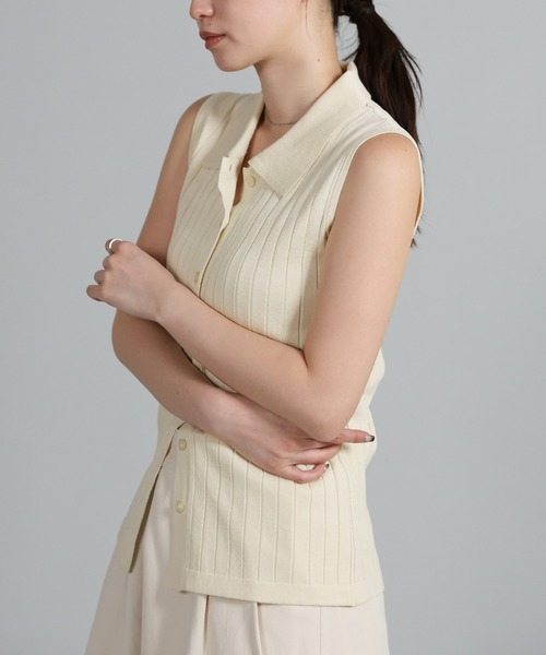 select MOCA Et（セレクトモカエト）の「【Et】Polo Collar Rib Sleeveless Tops（カーディガン/ボレロ・レディース・アイボリー/ネイビー/ブラウン・FREE）」の17枚目の写真