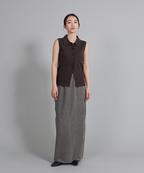 select MOCA Et（セレクトモカエト）の「【Et】Polo Collar Rib Sleeveless Tops（カーディガン/ボレロ・レディース・アイボリー/ネイビー/ブラウン・FREE）」の9枚目の写真