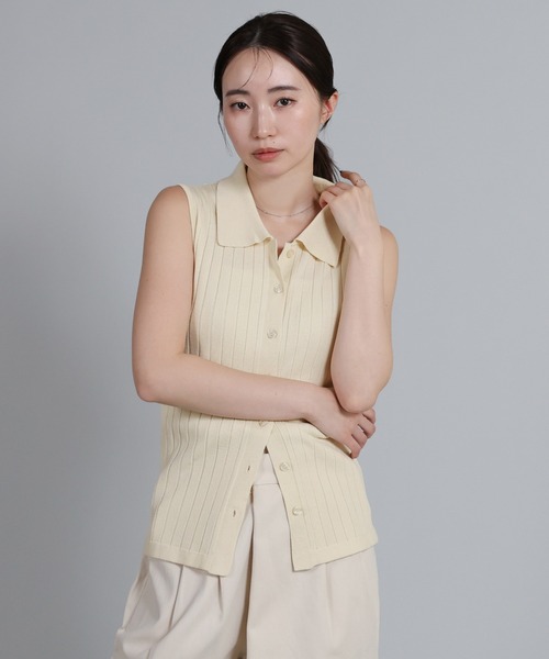 select MOCA Et（セレクトモカエト）の「【Et】Polo Collar Rib Sleeveless Tops（カーディガン/ボレロ・レディース・アイボリー/ネイビー/ブラウン・FREE）」の5枚目の写真