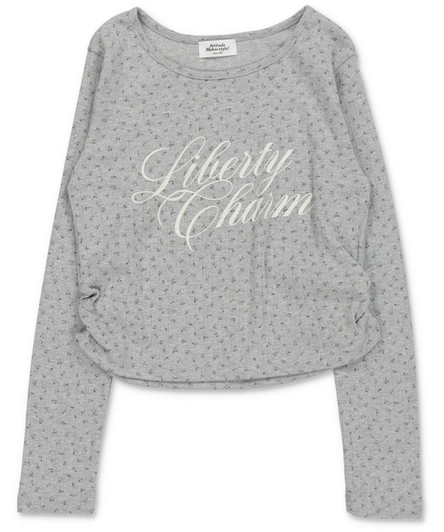 SPINNS（スピンズ）の「小花にきゅん♪ロゴ映えでつくる韓国ガーリートップス（Tシャツ/カットソー・レディース・サックスブルー/オフホワイト/グレー・ONESIZE）」の2枚目の写真