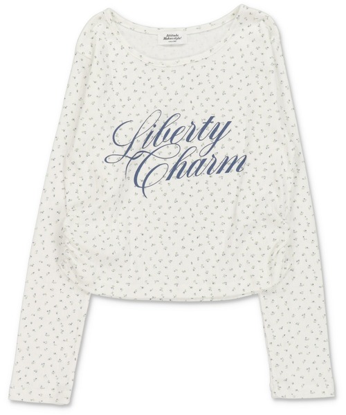 SPINNS（スピンズ）の「小花にきゅん♪ロゴ映えでつくる韓国ガーリートップス（Tシャツ/カットソー・レディース・サックスブルー/オフホワイト/グレー・ONESIZE）」の15枚目の写真