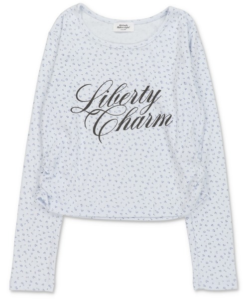 SPINNS（スピンズ）の「小花にきゅん♪ロゴ映えでつくる韓国ガーリートップス（Tシャツ/カットソー・レディース・サックスブルー/オフホワイト/グレー・ONESIZE）」の16枚目の写真