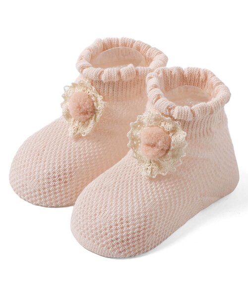 Ampersand（アンパサンド）の「お花レースメッシュベビーソックス（ベビーシューズ/ベビーソックス・キッズ・オフホワイト/ピンク・9/12）」の2枚目の写真
