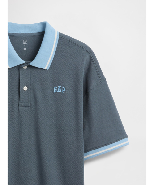 GAP(ギャップ)の「オーバーサイズ GAPロゴ ピケポロシャツ (キッズ)(ポロシャツ・キッズ・グリーン/ブルー・160cm/150cm/140cm/130cm/120cm/110cm)」の1枚目の写真