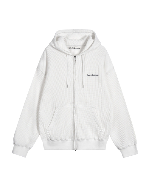 STITCH WAFFLE HOOD ZIP-UP - WHITE