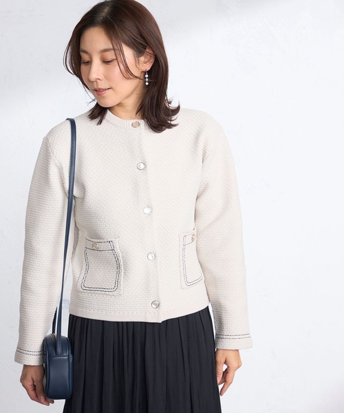 GALLORIA(ギャローリア)の「ポコポコ柄編みニットジャケット(カーディガン/ボレロ・レディース・ブルー/ライトベージュ・L/LL/M/S)」の2枚目の写真