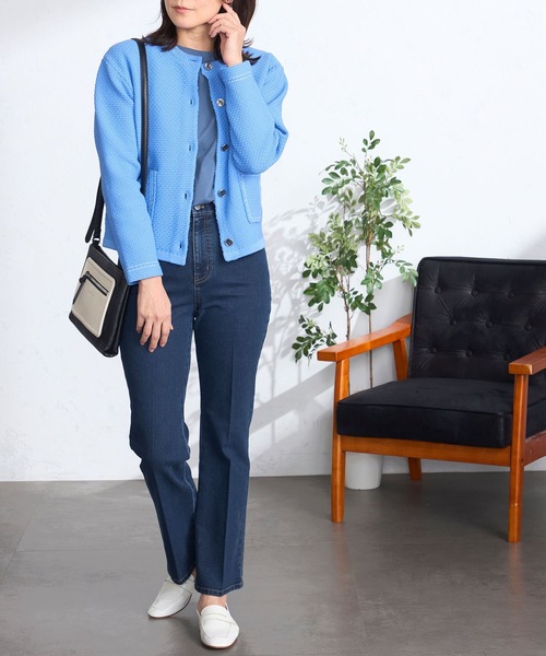 GALLORIA(ギャローリア)の「ポコポコ柄編みニットジャケット(カーディガン/ボレロ・レディース・ブルー/ライトベージュ・L/LL/M/S)」の6枚目の写真