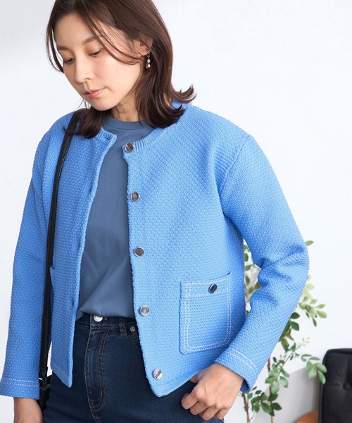 GALLORIA(ギャローリア)の「ポコポコ柄編みニットジャケット(カーディガン/ボレロ・レディース・ブルー/ライトベージュ・L/LL/M/S)」の5枚目の写真