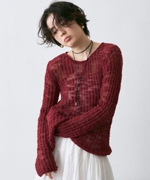 週末限定値下げ!!美品 ハートカットニット ボルドー 大特価】ホワイトxレッド ハート柄 総柄 クルーネック 長袖 ニット