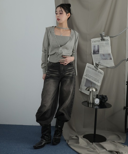 Ulysses(ユリシス)の「チョーカー付きボタンデザインカーディガン×キャミセット(カーディガン/ボレロ・レディース・ベージュ/グレー・F)」の11枚目の写真