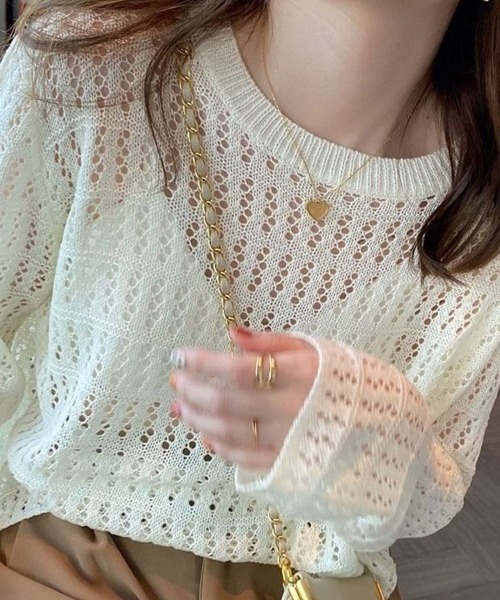 SallyLunn(サリーラン)の「透かし編みレースニット(ニット/セーター・レディース・ホワイト/ブラック・LARGE/MEDIUM)」の11枚目の写真
