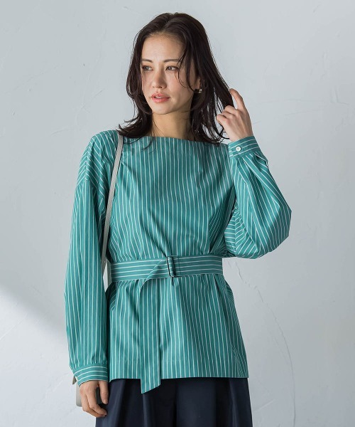 LAUTREAMONT(ロートレアモン)の「ボートネックコットンポプリンストライプブラウス(シャツ/ブラウス・レディース・グリーン系その他/ブルー系その他/ピンク系その他・9号)」の2枚目の写真