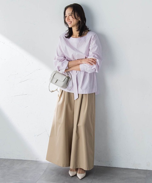 LAUTREAMONT(ロートレアモン)の「ボートネックコットンポプリンストライプブラウス(シャツ/ブラウス・レディース・グリーン系その他/ブルー系その他/ピンク系その他・9号)」の1枚目の写真