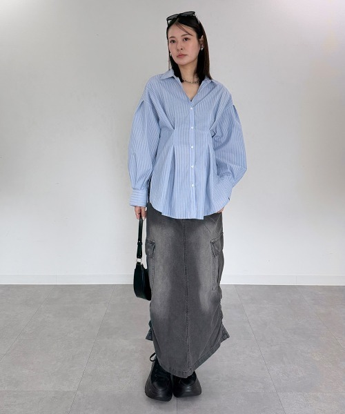 mellomela.(メロメラ)の「ウエストタックシャツ(シャツ/ブラウス・レディース・オフホワイト/ブルー系3/ベージュ系その他2/ホワイト系8/サックスブルー・FREE)」の18枚目の写真