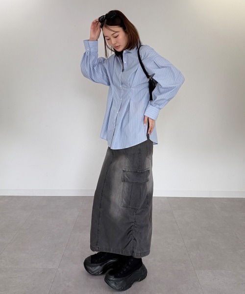 mellomela.(メロメラ)の「ウエストタックシャツ(シャツ/ブラウス・レディース・オフホワイト/ブルー系3/ベージュ系その他2/ホワイト系8/サックスブルー・FREE)」の19枚目の写真