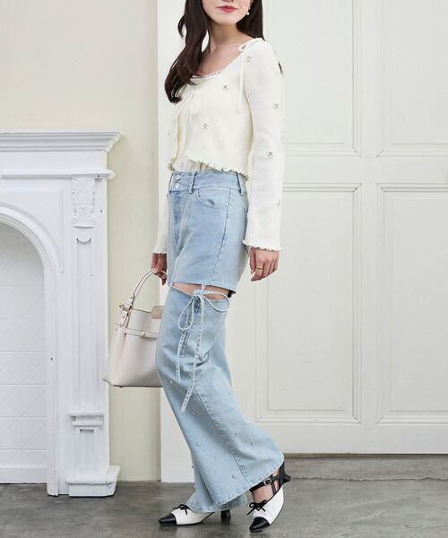 MAJESTIC LEGON（マジェスティックレゴン）の「キャミセットフラワーパールカーディガン（カーディガン/ボレロ・レディース・イエロー/グレー/ピンク/ブラック/アイボリー・MEDIUM）」の10枚目の写真