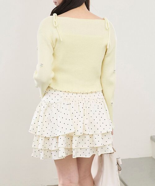 MAJESTIC LEGON（マジェスティックレゴン）の「キャミセットフラワーパールカーディガン（カーディガン/ボレロ・レディース・イエロー/グレー/ピンク/ブラック/アイボリー・MEDIUM）」の20枚目の写真