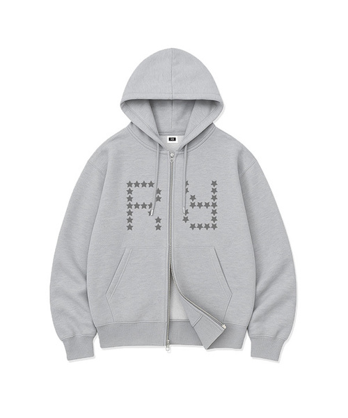 RANDOMOFF(ランダムオフ)の「STAR GRID BOLD OVER FIT 2-WAY ZIP-UP (2color)(パーカー・メンズ・グレー/ブラック・LARGE/MEDIUM/SMALL/X-LARGE)」の2枚目の写真